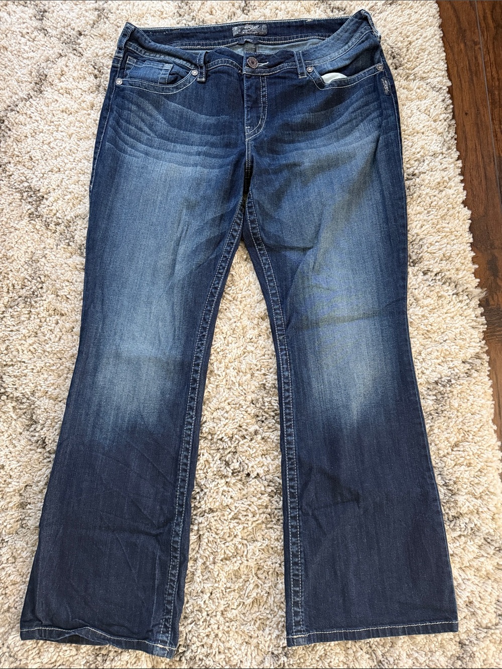 Silver Jeans Blue Flare Jeans with Faded Detailing